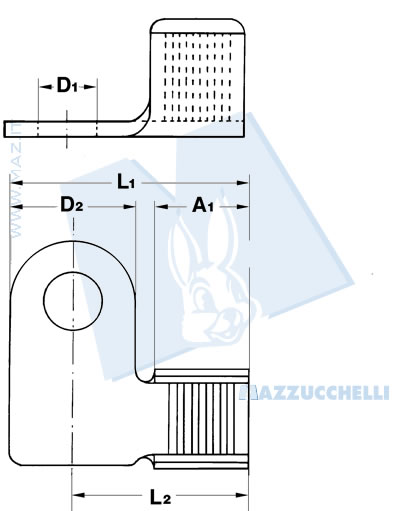 disegno tecnico Terminali a occhiello per cavo batteria (-)
