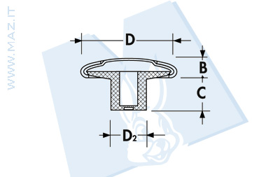 disegno tecnico Bottoni per jeans serie BG/P<br />Testa in ottone - gradinata in plastica