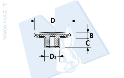 disegno tecnico Bottoni per jeans serie BG/OT<br />Testa in ottone - gradinata in ottone