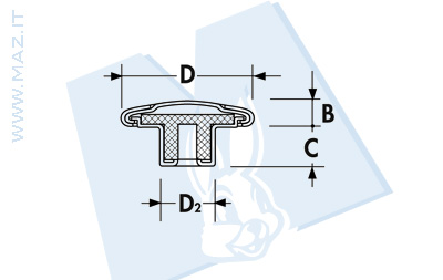 disegno tecnico Bottoni per jeans serie BG/OT<br />Testa in ottone - gradinata in ottone