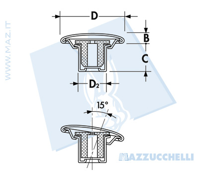 disegno tecnico Bottoni per jeans serie BG/SNOD<br />Testa in ottone - gradinata in ottone