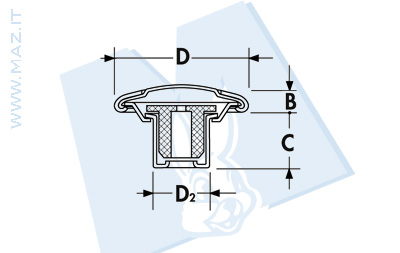 disegno tecnico Bottoni per jeans serie BG/SNOD<br />Testa in ottone - gradinata in ottone