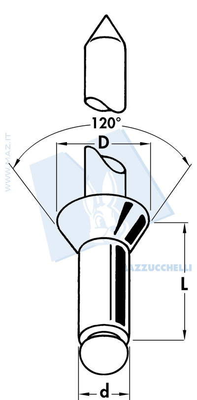 disegno tecnico Rivetti a testa svasata in lega di alluminio AlMg 3.5