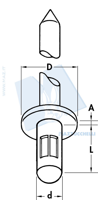 disegno tecnico Rivetti multistadi in alluminio AlMg 2