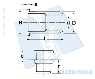 disegno tecnico Inserti filettati a testa cilindrica in lega di alluminio