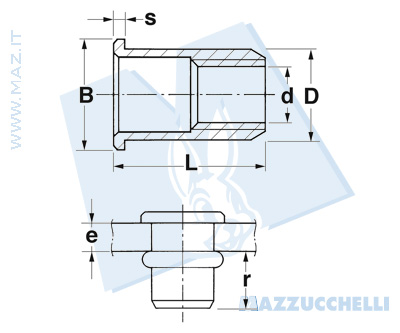 disegno tecnico Inserti filettati a testa cilindrica in acciaio