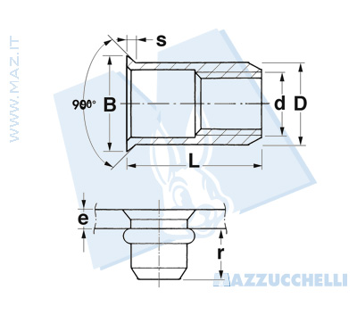 disegno tecnico Inserti filettati a testa svasata in acciaio