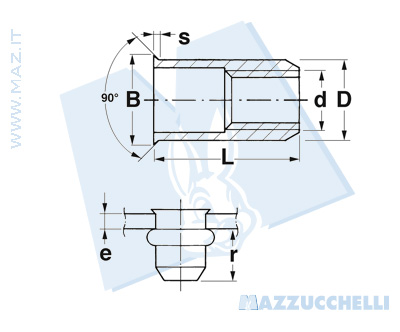 disegno tecnico Inserti filettati a testa ridotta in acciaio