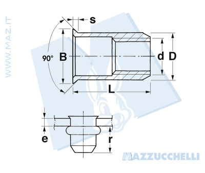 disegno tecnico Inserti filettati a testa ridotta in acciaio