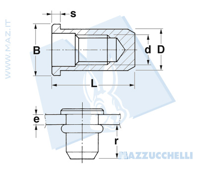disegno tecnico Inserti filetati ciechi a testa cilindrica in lega di alluminio