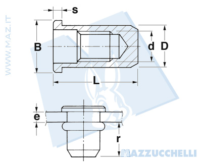 disegno tecnico Inserti filettati ciechi a testa cilindrica in acciaio
