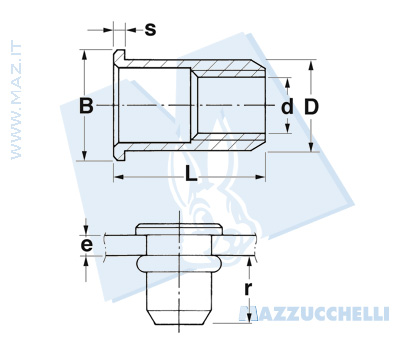 disegno tecnico Inserti filettati inox a testa cilindrica