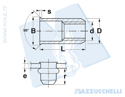 disegno tecnico Inserti filettati a testa ridotta inox